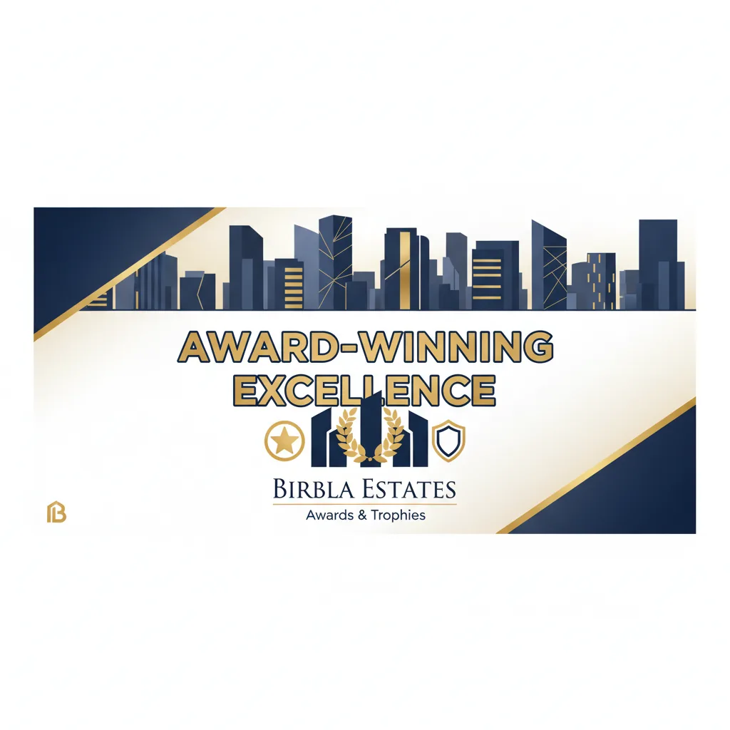 Birla Estates awards and trophies infographic showing award-winning excellence with luxury residential towers