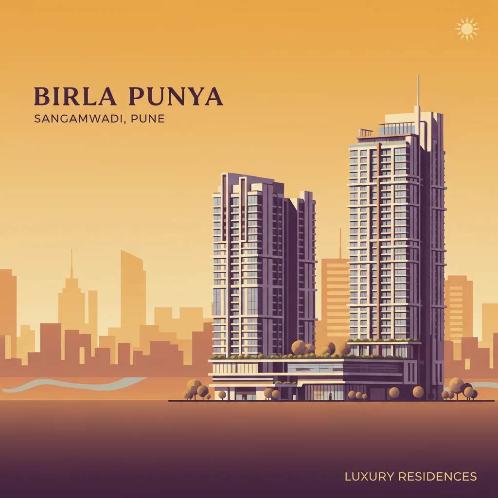 Birla Punya Address - Modern luxury residential high-rise towers in urban Pune city setting, elegant architectural visualization