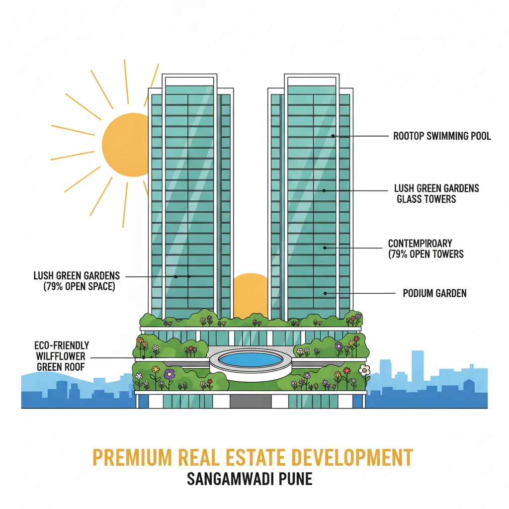 Birla Punya Advantages - Modern luxury residential high-rise apartment complex in Sangamwadi Pune with rooftop pool and green spaces
