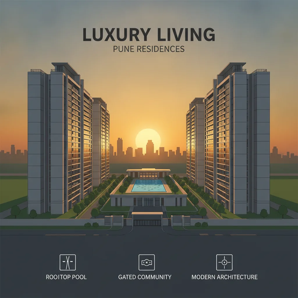 Birla Punya FAQs - Modern luxury residential high-rise apartment towers at sunset with aerial view of gated community