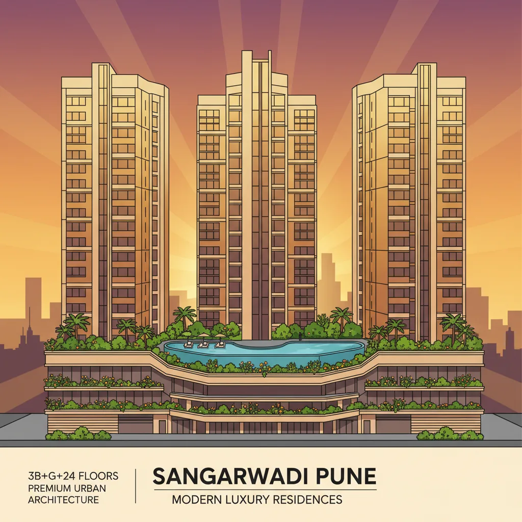 Birla Punya New Launch - Modern luxury residential high-rise towers at sunset in Sangamwadi, Pune