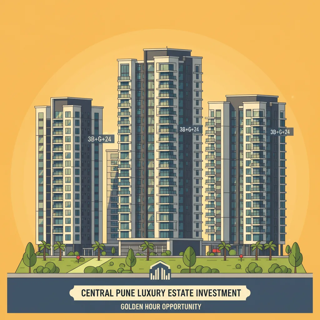 Birla Punya Rent Values - Modern luxury residential high-rise towers in Central Pune at golden hour