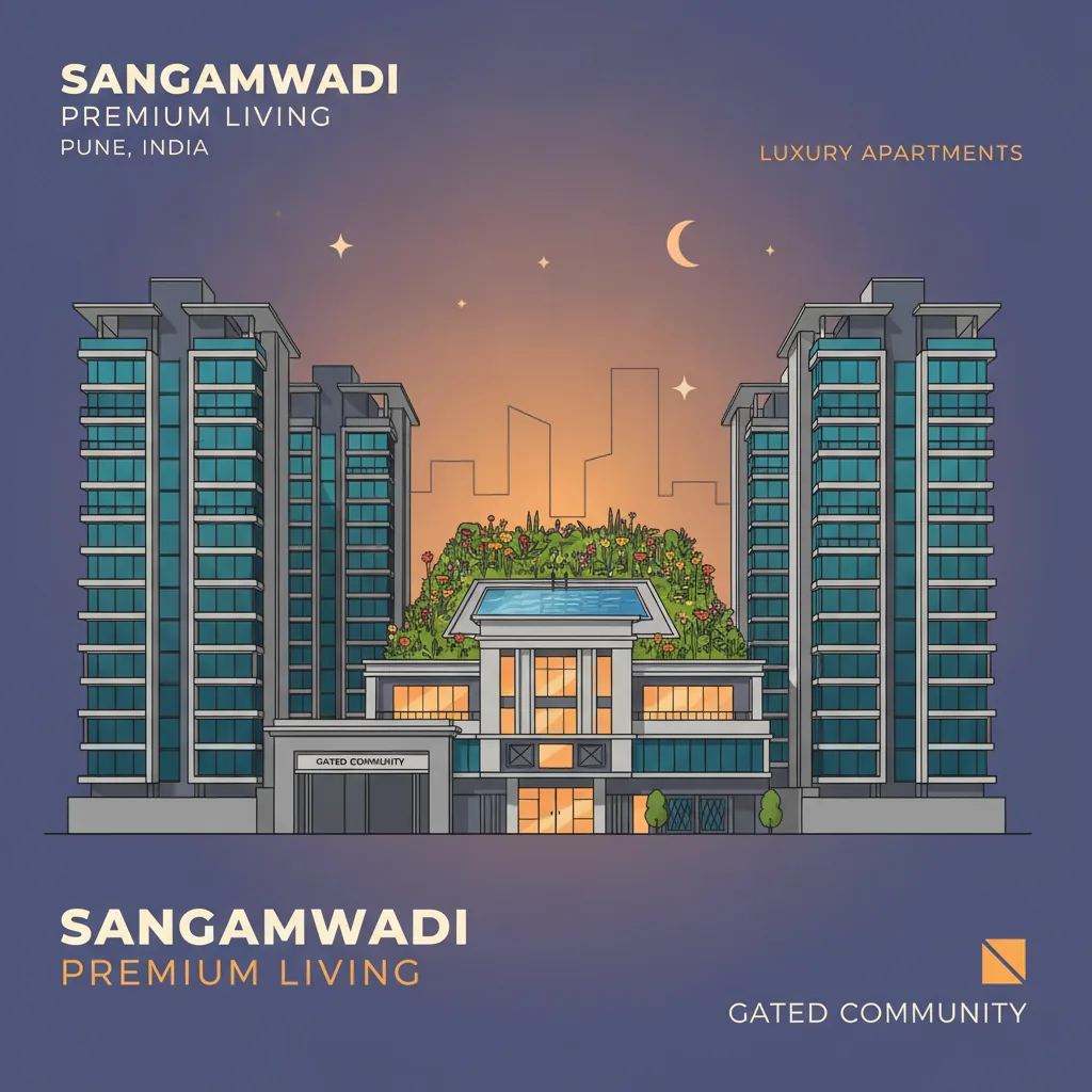 Birla Punya Resale: Modern luxury residential apartment complex in Sangamwadi Pune with contemporary architecture, glass balconies, grand clubhouse, rooftop swimming pool, and wildflower green roof garden