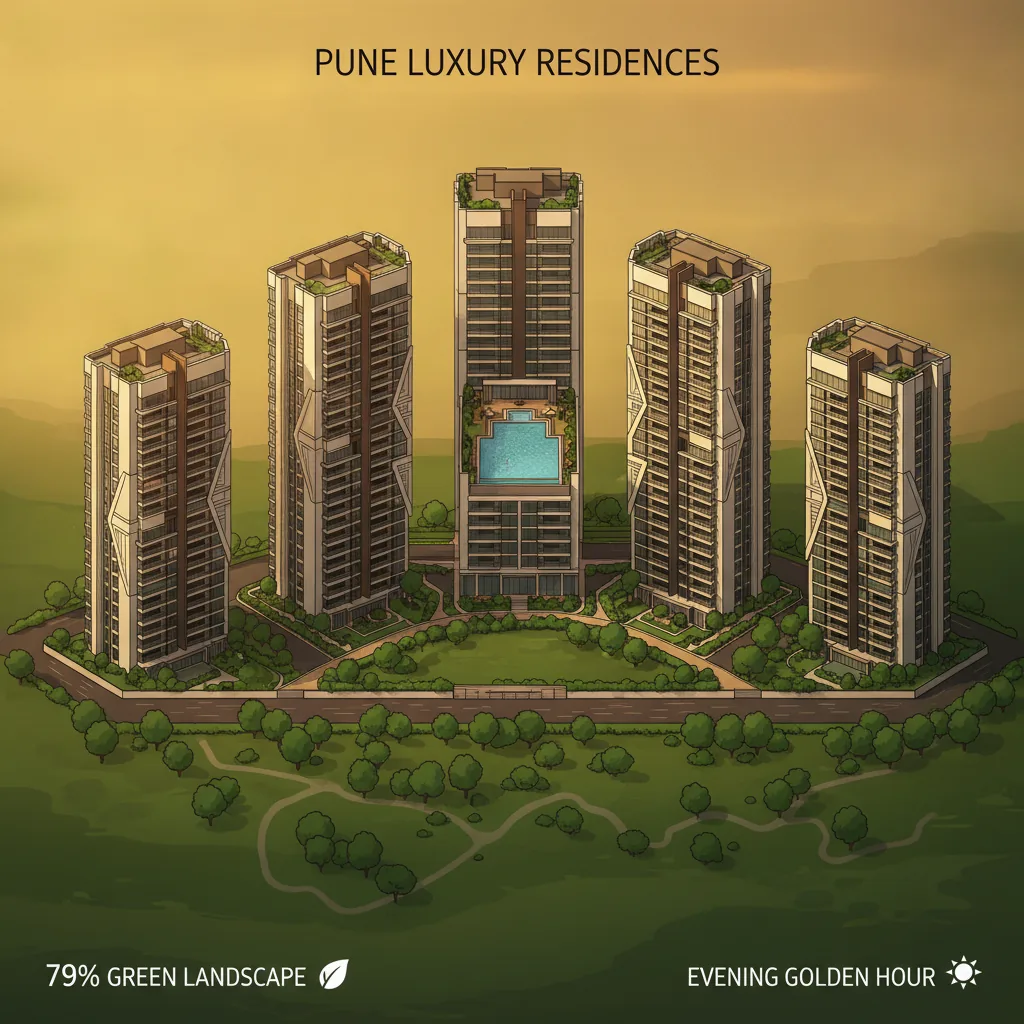 Birla Punya Reviews - Modern luxury residential apartment complex in Pune with five elegant towers surrounded by lush green gardens