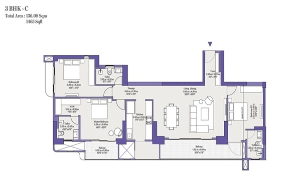 Birla Punya 3 BHK Floor Plan